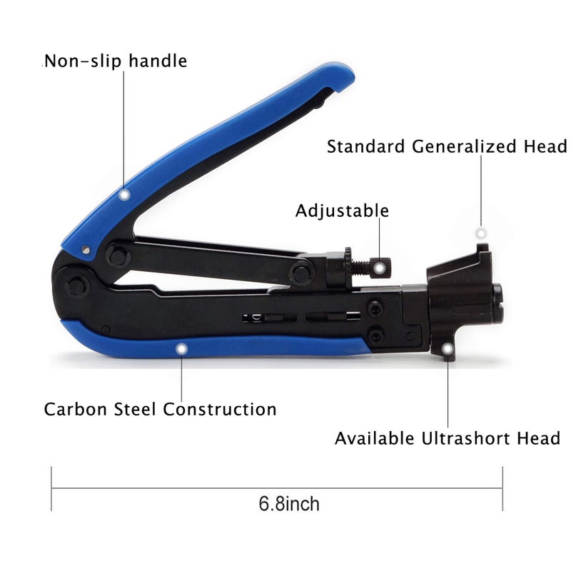 TLS.eagle Coax Cable Crimper Coaxial Compression Tool Kit Adjustable Wire Stripper with F RG6 RG59 RG11 RG7 Pack of 20 Blue - Image 3